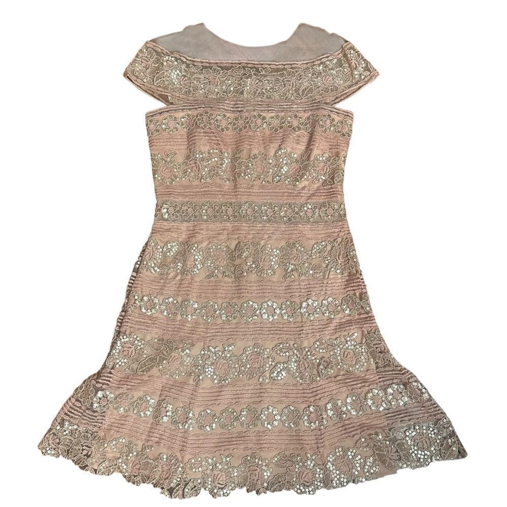 Tadashi Shoji Blush Pink and Silver Embellished Fit-and-Flare Dress